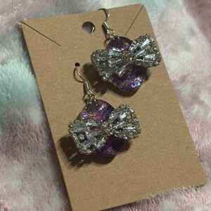 Purple with Silver CZ Bow Earrings